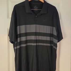 Nike Men's Polo Shirt in Black with Gray Stripes